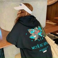 Áo hoodie nỉ ngoại in hình chiếc lá thời trang - Đen