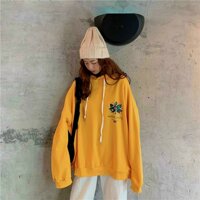 Áo hoodie nỉ ngoại in hình chiếc lá - Vàng