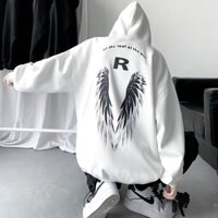 Áo Hoodie Nỉ Ngoại Nam Nữ Unisex Túi Trước Mũ Rộng Cánh Thiên Thần 2 Màu