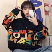 Áo Hoodie Nỉ Nữ Đen Phối Chữ GRA Dáng Rộng Dài Tay Có Mũ So Hot cute