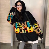 Áo Hoodie Nỉ Nữ Đen Phối Chữ GRA Dáng Rộng Dài Tay Có Mũ So Hot G065