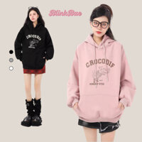 Áo Hoodie Nữ Crocodie Đen Hồng BlinkBae Chất Liệu Nỉ Dày Dặn Form Rộng Phong Cách Trẻ Trung Thời Thượng