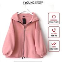 Áo hoodie nữ form rộng có dây kéo - Hồng L