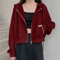 Áo hoodie nữ màu sắc đơn giản phong cách Hàn Quốc tay dài mỏng áo hoodie ngắn