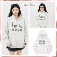 Áo hoodie nữ NinaStore form rộng áo nỉ lót bông 2 lớp in chữ Hello và Hi dày dặn ấm áp