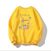 Áo hoodie pe không nón chất vải mềm mịn in hình bình sữa, chữ nhật khoác ngoài cực đẹp, phong cách Hàn Quốc cool - Vàng - Free size