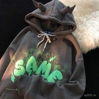 Áo hoodie sừng bò hiphop Áo khoác thích hợp cảm giác thiết kế dày dặn lót nhung bf phong cách lười Instagram sành điệu rộng rãi cho nữ GCLY