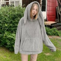 Áo Hoodie Tai Thỏ Dáng Rộng Thời Trang Mùa Đông Dành Cho Nữ