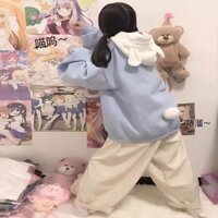Áo Hoodie Tai Thỏ Dày Dặn Mềm Mại Dáng Rộng In Họa Tiết Gấu Hợp Thời Trang Mùa Đông Cho Nữ rtvq