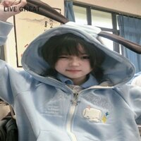 Áo Hoodie tai thỏ dễ thương có thiết kế thêu để mặc thường ngày