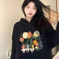 Áo Hoodie Tay Dài Form Rộng In Họa Tiết Thời Trang Hàn Quốc Cho Nữ