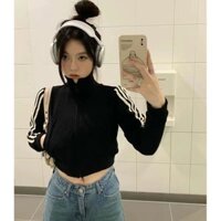Áo hoodie Thể Thao thường ngày dài tay dáng ngắn ba thanh cổ điển kiểu Mỹ Jiashucheng áo khoác có khóa kéo cổ đứng tôn dáng cho nữ