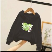 Áo hoodie trái tim xanh cho bé gái phom rộng chất nỉ