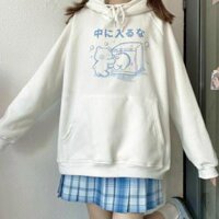 Áo Hoodie Unisex Cặp Nam Nữ Chữ Nhật Hình Gấu Siêu Cute - - Áo Khoác Nỉ Chống Nắng Thu Đông - TRẮNG - L