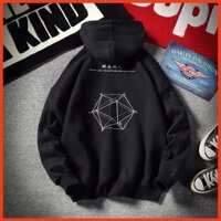 Áo hoodie unisex form rộng WIND Nỉ Lục Lăng, áo hoodie nam nữ ullzang - Đen - Free size dưới 67kg
