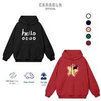 Áo Hoodie Unisex Hình Hello, Ngôi Sao Nam Nữ CARADLA Unisex Chất Nỉ Lót Bông Mũ 2 Lớp Form Rộng