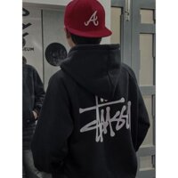 Áo Hoodie Unisex Stussy trắng/đen, form rộng cao cấp, chất nỉ bông Hàn Quốc, cho nam nữ
