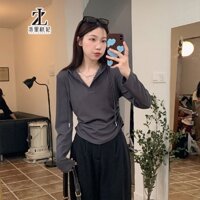 Áo hoodie ZHELIHANGFEI tay dài form ôm kiểu dáng đơn giản