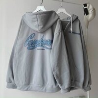 Áo Hoodie Zip, Áo Khoác Nỉ Form Rộng Dài, Nón 2 Lớp in Phối Chữ Độc Đáo.At