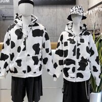 Ao Hoodie ZIP Bo Sua UNISEX Form Rộng Nam Nữ - Chất Nỉ Bông Ulzzang KUN - TRẮNG ĐEN,L