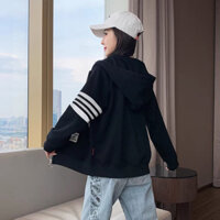 Áo Hoodie Zip Có Dây Kéo, Áo Khoác Nỉ Nam Nữ Thom Browne 4 Sọc Tay Chất Nỉ Bông Siêu Đẹp