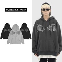 Áo Hoodie Zip MM MONSTER X STREET Khoác Nỉ Mũ Kéo Khóa Basic Nỉ Bông Cotton Unisex nam nữ Local Brand