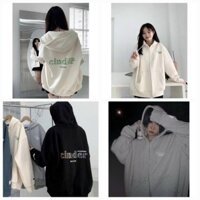 Áo Hoodie Zip Nỉ Bông Cinder Form Unisex Nam Nữ Trùm Đầu - Đen - Freesize 38-58kg,&lt;m6