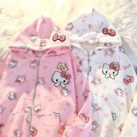 Áo Hoodie Zip Nỉ Bông In Nổi Hình HELLO KITY Form Rộng Nam Nữ Unisex , Áo Khoác Nỉ Mũ Trùm 2 lớp Q83