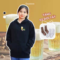 Áo Hoodie ZIP nỉ chân cua (Nỉ Da Cá) thương hiệu Goodore mẫu Bia Hơi dáng Oversize năng động mùa thu đông