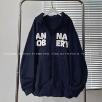 Áo Hoodie Zip Rộng Dài, Áo Khoác Nỉ Dày Dặn in Phối Chữ Lớn Độc Đáo - Đen  40-65Kg