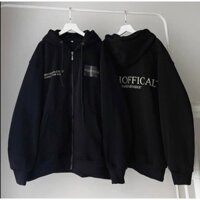 Áo HOODIE ZIP TEM NHỰA WZS màu đen form rộng unisex nam nữ, Áo khoác hoodie zip WZS OFFICAL TEM NHỰA vải nỉ lót bông form rộng unisex nam nữ, Áo Hoodie Zip TAG WZS màu ĐEN form rộng Unisex nam nữ - Size M từ 38kg đến 45kg