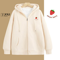 Áo Hoodie Zip THÊU, Áo Khoác Nam Nữ Unisex By JOLI Mã Dâu Tây Chất Nỉ Bông Form Rộng Mũ 2 Lớp J Joli Trendy