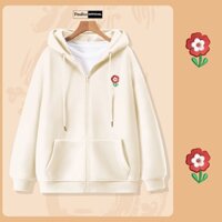 Áo Hoodie Zip THÊU, Áo Khoác Nam Nữ Unisex By PEABOO Mã HZ Hoa Đỏ Chất Nỉ Bông Form Rộng Mũ 2 Lớp