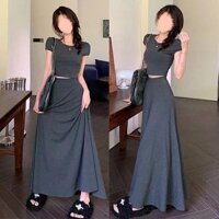Áo HOT GIRL Áo Thun Ngắn Tay Bộ Đồ Mùa Hè Cho Nữ Váy Dài Bộ Hai Chiếc Phong Cách Thuần Khiết