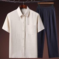 áo hydrogen bộ hydrogen nam Áo sơ mi vải cotton và vải lanh ngắn tay trung niên phù hợp với trang phục mùa hè cho bố áo sơ mi trung niên và cao tuổi áo sơ mi cỡ lớn tay lỡ mùa hè