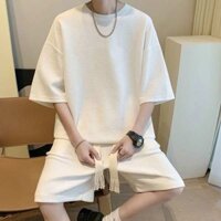 áo hydrogen set hè Bộ đồ thời trang giản dị mỏng mùa hè, áo thun nam ngắn tay màu trơn hợp thời trang, một bộ quần dài năm điểm Walfag