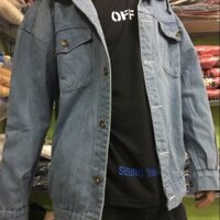 Áo Jacket jeans phối nón đen