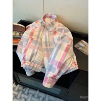 Áo Jacket phi công kẻ caro màu tương phản cảm giác cao cấp Hàn Quốc Áo Khoác Nữ Áo bóng chày cổ điển phong cách học đường phong cách Hàn Quốc mùa xuân thu