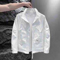 Áo Jacket Thương Hiệu Sành Điệu Áo Khoác Trắng Cổ Đứng Tôn Dáng Cao Đường Phố Kiểu Mỹ Mùa Xuân Thu Áo Khoác Thời Trang Đ