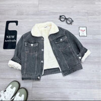 Áo jean bò lót lông ấm 2 màu phong cách cá tính phối đồ cho bé size 10-30kg, áo khoác jean cho bé