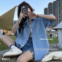 Áo jeans sơ mi nữ cộc tay freesize - Retrostyle