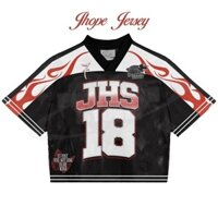 Áo Jhope số. 18 Đen Full Thăng Hoa In Baju Thể Thao Nhanh Khô Áo Cổ Chữ V Tay Ngắn