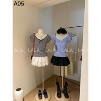 Áo karo tay hến cổ phối ren, mặc 2 kiểu dễ phối đồ phong cách trẻ trung LALASTORE A05