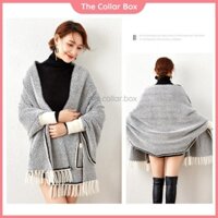 Áo khăn choàng len dệt kim thu đông cao cấp cho nữ có ống tay áo có túi - Mã KA004 The Collar Box