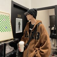 Áo khóa nỉ có mũ trùm đầu màu nâu của nam giới áo khoác oversize