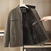 Áo khoác ấm áp Áo khoác chống gió Áo khoác nam Lớp lót lông cừu dày Cổ đứng lên Người cao tuổi trung niên Áo khoác lông cừu lót bố mùa đông Áo khoác dày người cao tuổi thông thường nam