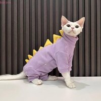 Áo khoác ấm áp cho mèo KORYES, Áo nỉ lông cừu hình khủng long dễ thương màu xanh tím, Áo Vest mèo mềm mại thoải mái Sphynx Cat Bộ áo liền quần 4 chân mùa thu