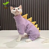 Áo khoác ấm áp cho mèo SPDD, Áo nỉ lông cừu hình khủng long màu tím mềm mại, Áo Vest cho mèo thoải mái Bộ áo liền quần 4 chân Sphynx dễ thương mùa thu