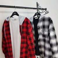 ÁO KHOÁC ÁO SƠ MI CARO NAM NỮ MẶC - Đen có nón - M