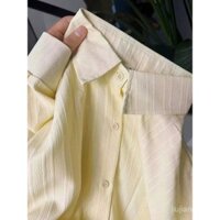 Áo khoác áo sơ mi màu vàng oversized cho phụ nữ, áo cardigan mỏng mùa thu, áo chống nắng kiểu dáng lười biếng rộng rãi